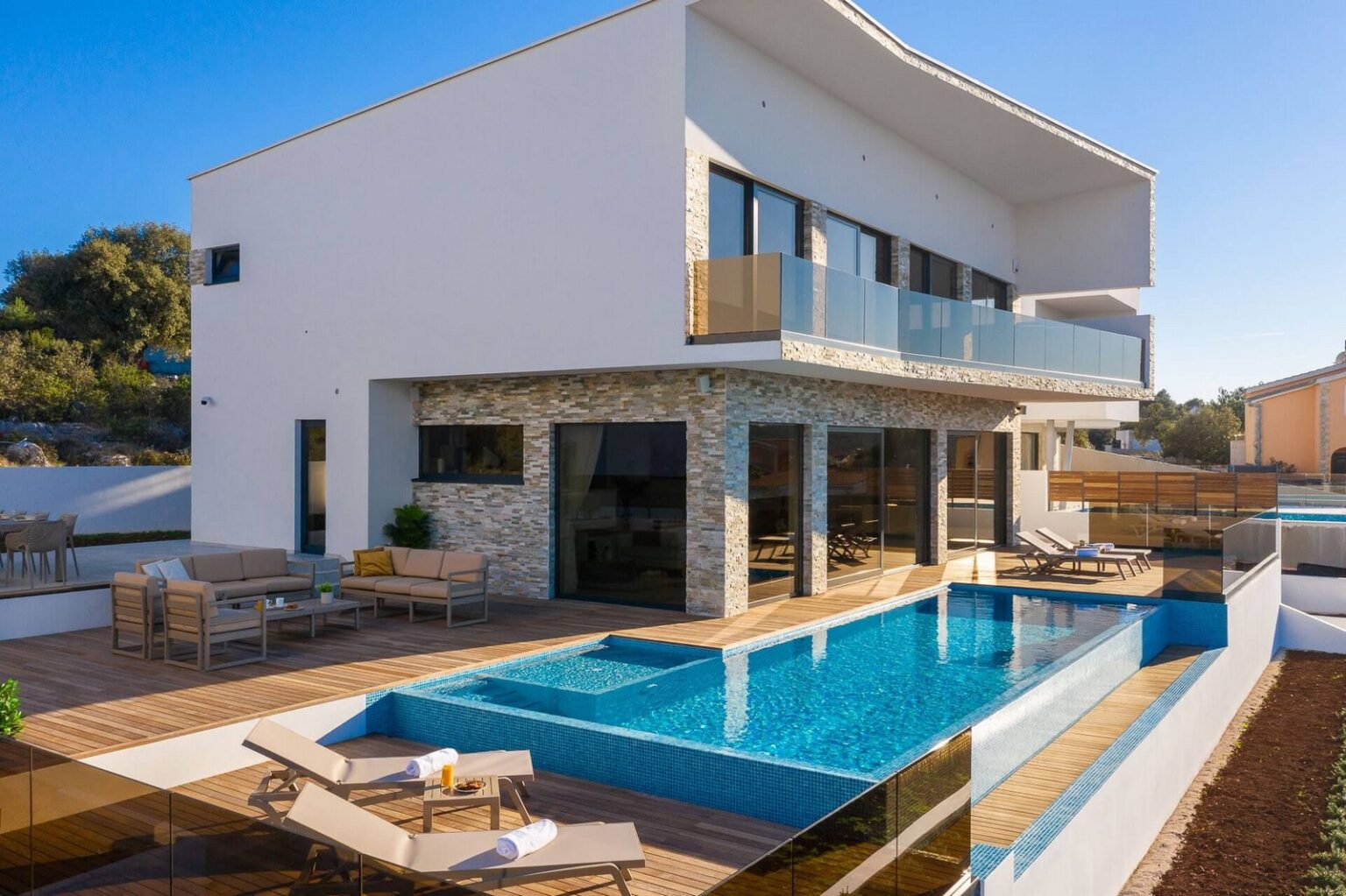 house, terrace, view and pool