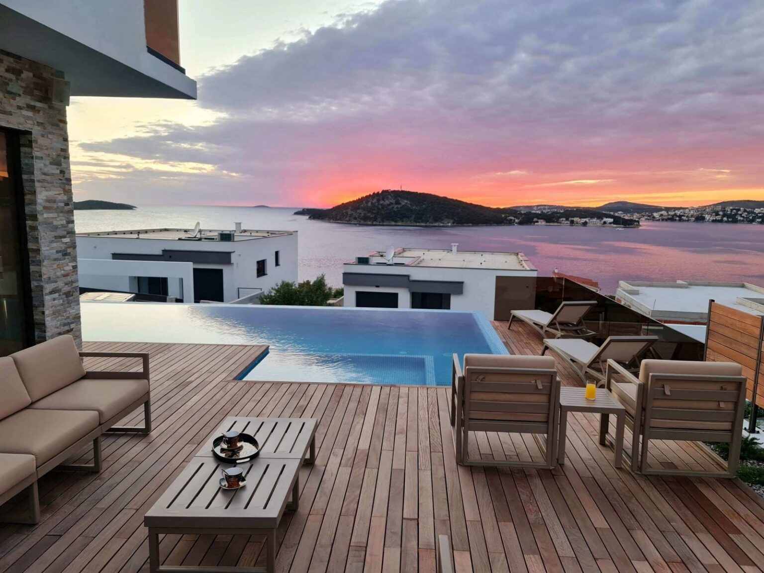 terrace, view and pool